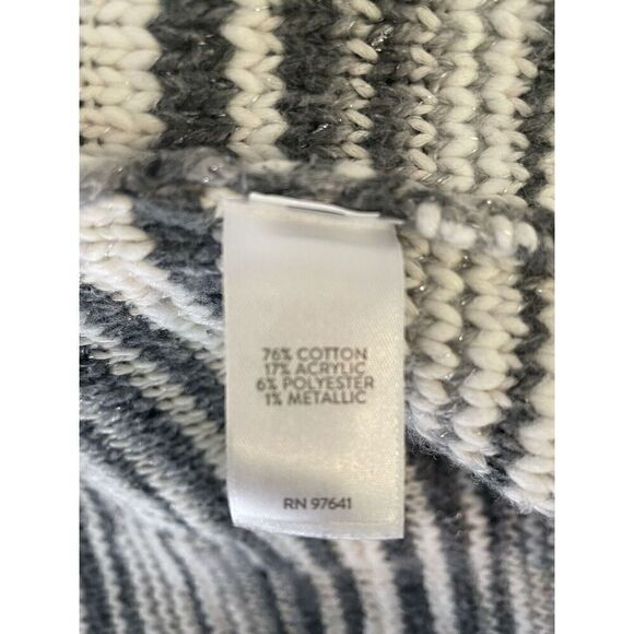 J. Jill Size L Cardigan Sweater Knit Cotton Blend Gray White Safty pin Brouch - Picture 6 of 11
